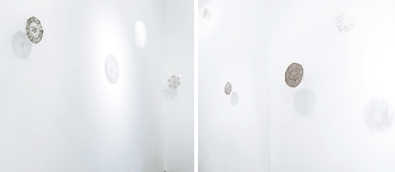 Elina Katara | Mandalas | 2010 | household dust and glue on acrylic sheets. Installation overview.