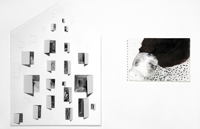 Elina Katara | Calendar | 2013 | ink on paper, paper cuttings. Right: Dream, | 2008 | ink and pencil on paper
