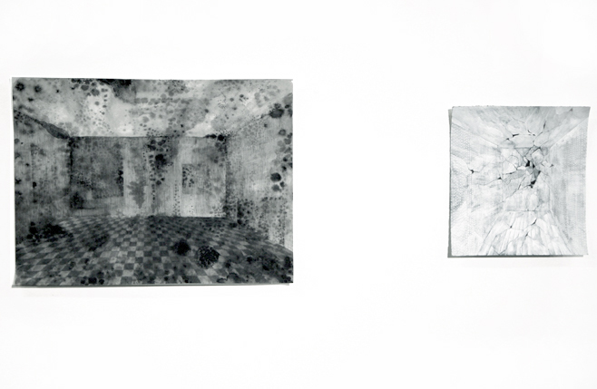 Left: Elina Katara | After Flood | 2013 | ink and salt on paper, right: Shell | 2013 | ink and gouache on paper