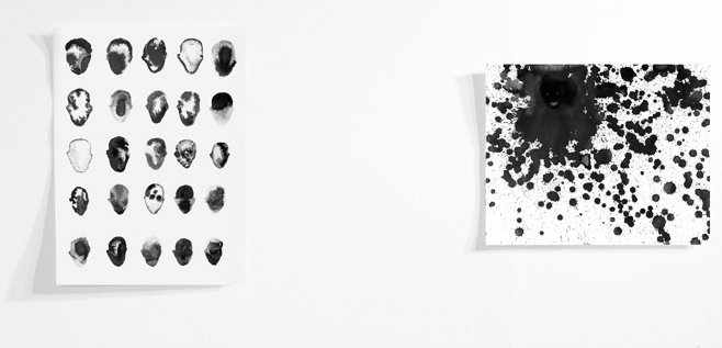Elina Katara | Seeds | 2013 | ink on paper. Right: Mocking Stain | 2013 | ink and gouache on paper
