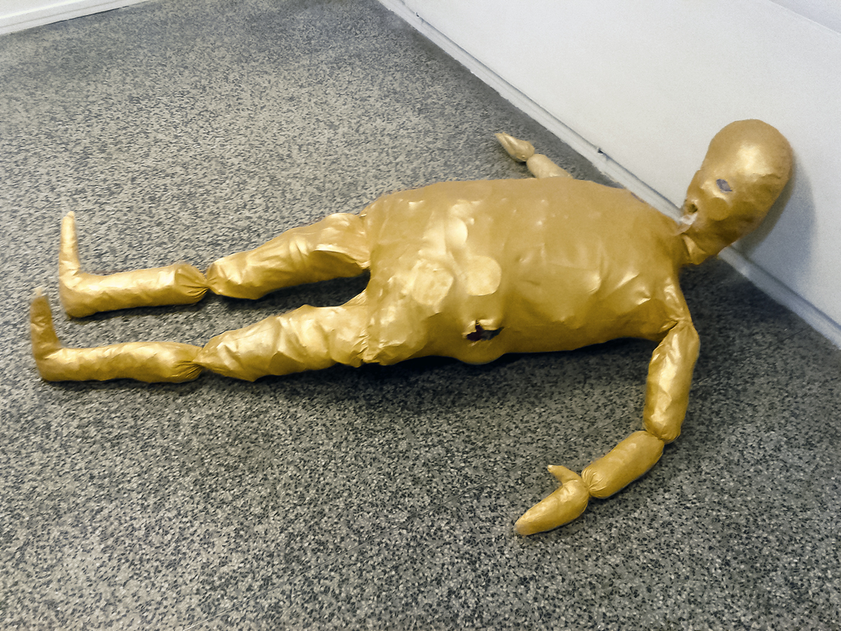 Elina Katara | Gourmand | 2016 | acrylic paint on canvas, domestic plastic waste. The rag doll is stuffed with plastic bags, plastic wrappings, broken plastic toys, plastic cups, plastic containers etc.