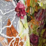 Elina Katara | Introvert’s Jacket (detail) | 2014-2022 | sewing, application, embroidery, painting and drawing with textile colours, textiles, recycled textiles, hand-dyed textiles, bicycle rubber tubes, sequins etc. The garden inside the jacket has kept growing during past years.