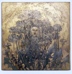 Elina Katara | Wasteland Madonna | 2025 | mixed media; ink and acrylic paint on canvas, gold leaf