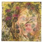 Elina Katara | Backyard Girl (detail) | 2024 | mixed media; ink, watercolour, gouache, coloured pencil and engraving on wooden board