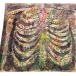 Elina Katara | Backyard Girl (detail) | 2024 | mixed media; ink, watercolour, gouache, coloured pencil and engraving on wooden board