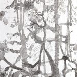 Elina Katara | Growth (detail) | 2024 | ink, primer and engraving on laminated chipboard found in a skip