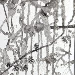 Elina Katara | Growth (detail) | 2024 | ink, primer and engraving on laminated chipboard found in a skip