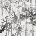 Elina Katara | Growth (detail) | 2024 | ink, primer and engraving on laminated chipboard found in a skip